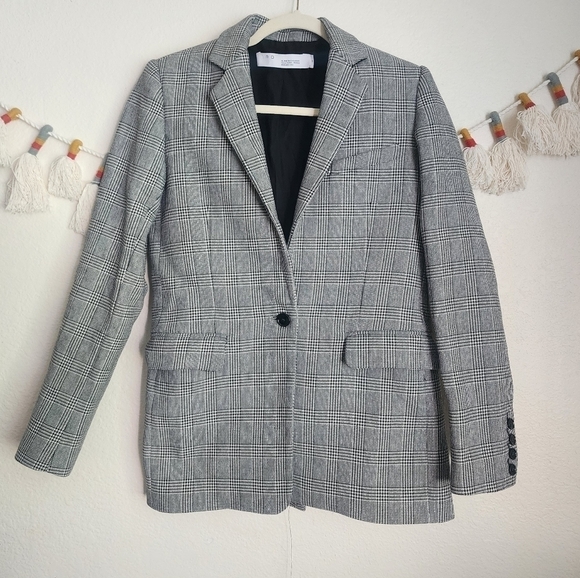 IRO Plaid Single Breasted Flap Pockets Macadamia Business Contemporary Blazer XS - Picture 1 of 11